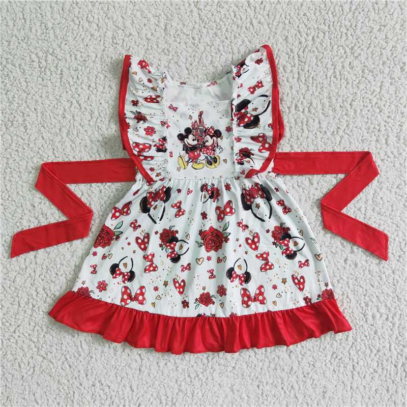 GSD0069 Girls Mickey Castle Bow Lace Sleeve Belt Skirt