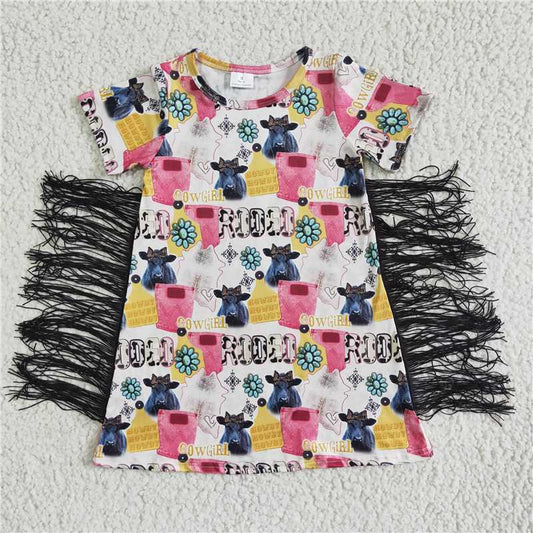 tassel girls dress cow kids skirts children's clothes