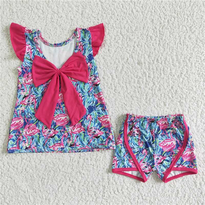 summer girls outfits flamingo t-shirt & shorts kids clothes