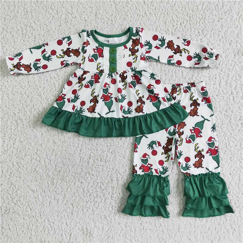 merry Christmas grinch girls outfits shirt & pants fall winter sets