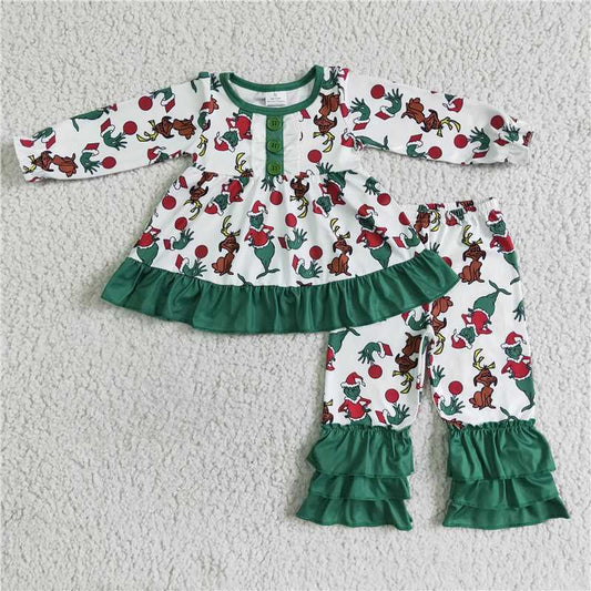 merry Christmas grinch girls outfits shirt & pants fall winter sets