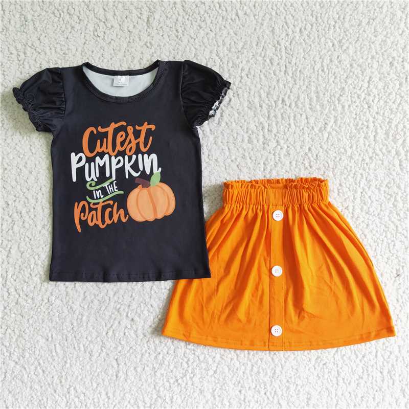 pumpkin t-shirt & half dress girls outfits skirt suits kids clothes