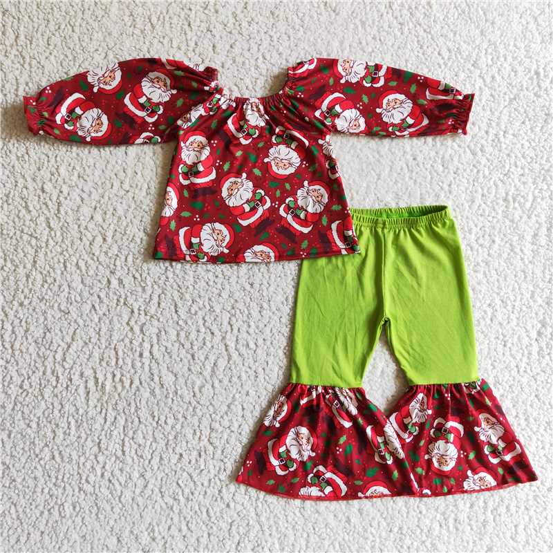 Christmas santa girls outfits shirt & bell 2 pieces winter sets