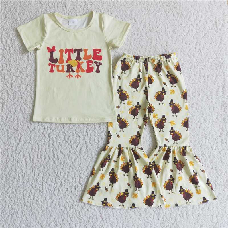 Thanksgiving turkey girls sets short sleeve top & pants 2 pieces outfits