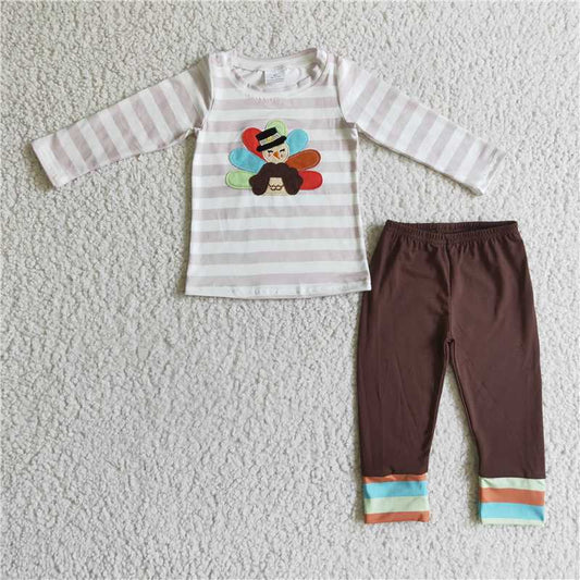 Thanksgiving turkey boys sets long sleeve top & pants 2 pieces outfits