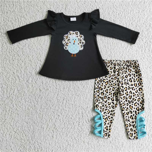 Thanksgiving turkey girls sets long sleeve top & pants 2 pieces outfits