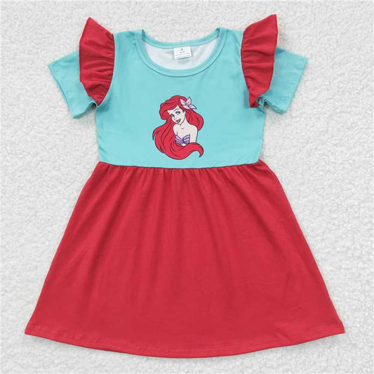 GSD0250 Girls Disney Princess Green Red Short Sleeve Dress