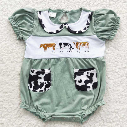 embroidery cow baby bubbles girls rompers