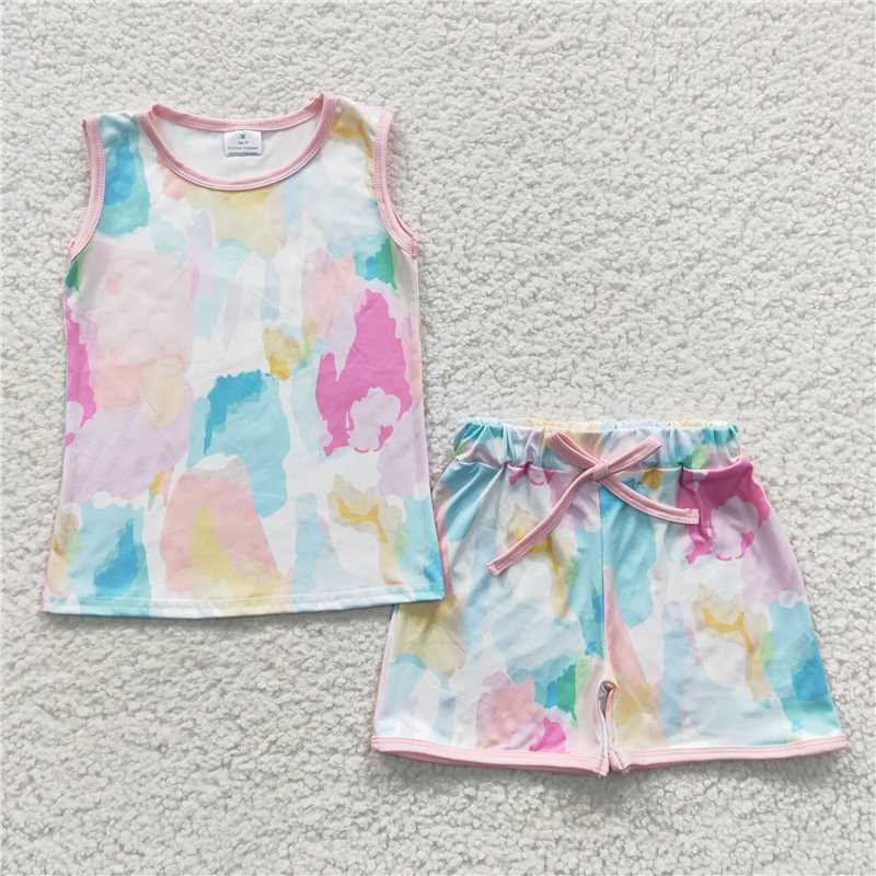 summer girls outfits tie-dye t-shirt & shorts pajamas kids clothes