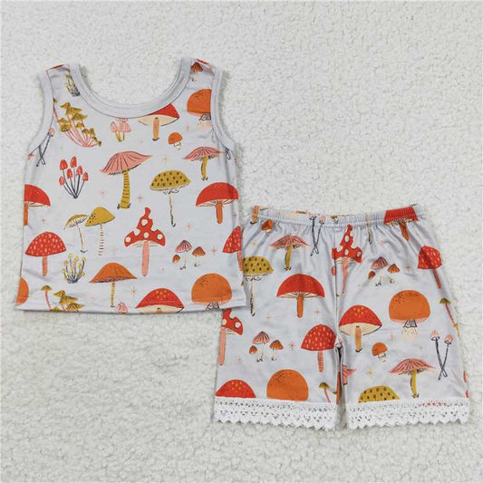 summer girls outfits mushroom tops & shorts pajamas kids clothes