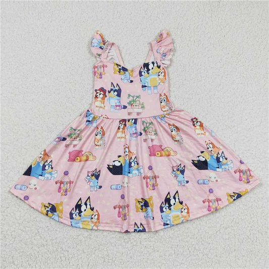 blue dogs girls dress summer pink kids skirts