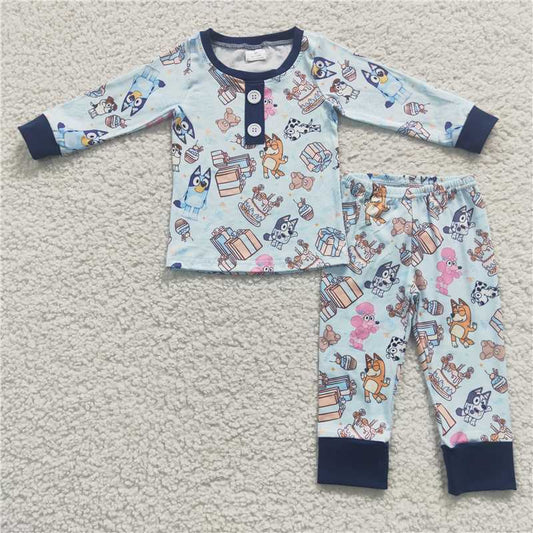 BLP0184 Happy birthday cartoon bluey blue long-sleeved trousers suit