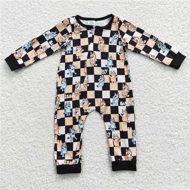 zipper romper blue dogs jumpsuit baby kids clothes