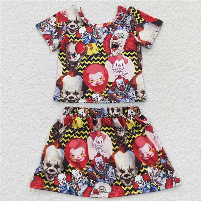 halloween clown shirt & skirt girl sets dress suits