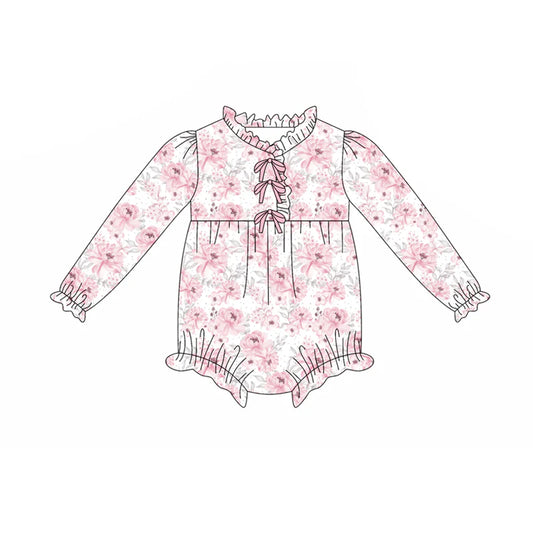 8.6Preorder(moq 5)Baby Infant Girls Pink Flowers Plaid Button Ruffle Rompers