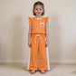 NEW RTS NO MOQ milk silk GSPO2367 Baby Girls Orange White Polka Dots Pocket Top Flare Pant Clothes Set