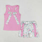 GSSO1059 Flower bow solid color sleeveless pink lace shorts suit