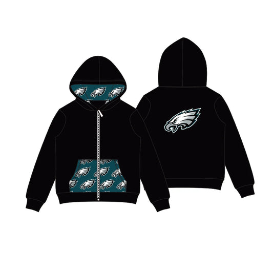 8.5Preorder (moq 5)Baby Boys Black Eagles Team Pocket Zipper Hoodies Tops