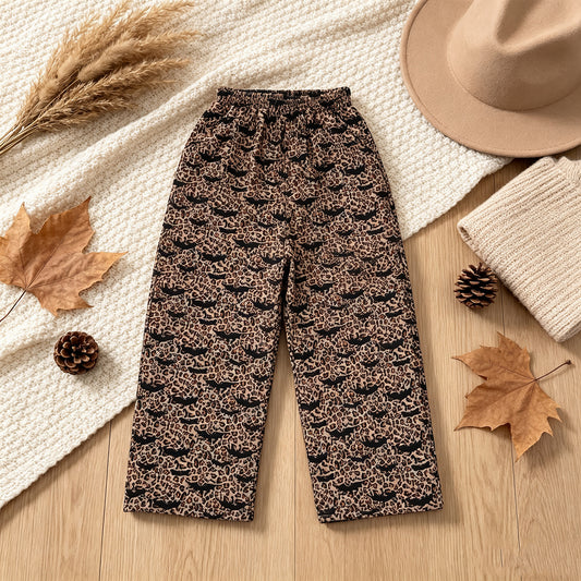 NEW RTS NO MOQ milk silk P1129 Adult Women Bats Leopard Halloween Pockets Flare Pants Bottom
