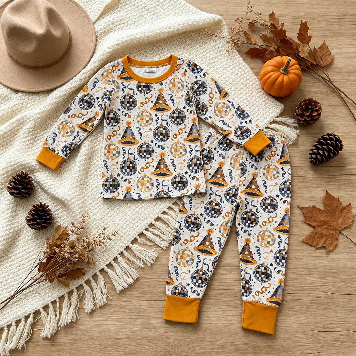 NEW RTS NO MOQ milk silk BLP1534 Baby Boys Stars Lights Top Pant Happy New Year Pajamas Sets