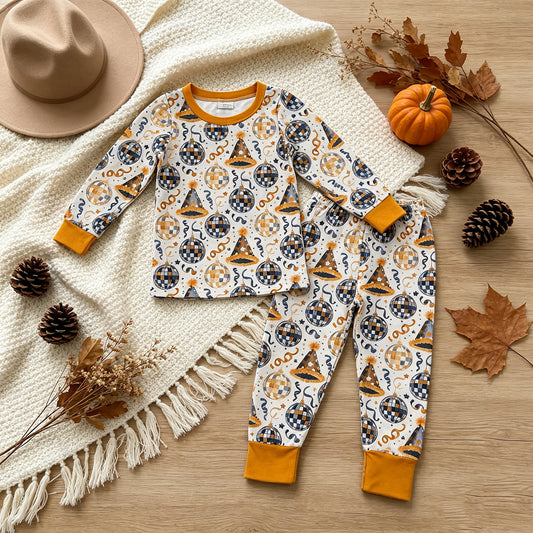 NEW RTS NO MOQ milk silk BLP1534 Baby Boys Stars Lights Top Pant Happy New Year Pajamas Sets