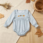NEW RTS NO MOQ milk silk LR3104 Embroidery Turkey Pumpkins Baby Girls Thanksgiving Ruffle Rompers