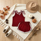 NEW RTS NO MOQ milk silk GSSO3859 Baby Girls Maroon Checked Bows Sleeveless Vest Pockets Short Clothes Sets