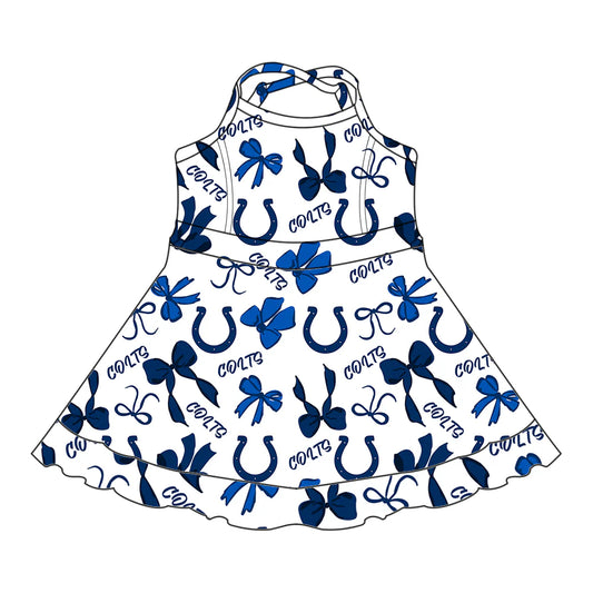 7.1Preorder (moq 5)Baby Girls Strap Colts Bows Plaid Shorts Ruffle Team Knee Length Dresses