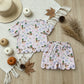 NEW RTS NO MOQ milk silk GSSO3737 Baby Girls Ducks Flowers Bows Top Pockets Short Hunting Scallop Clothes Sets
