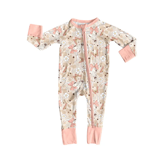 8.2Preorder(moq 5)Baby Infant Boys Peach Camo Bull Skull Flowers Zipper Rompers
