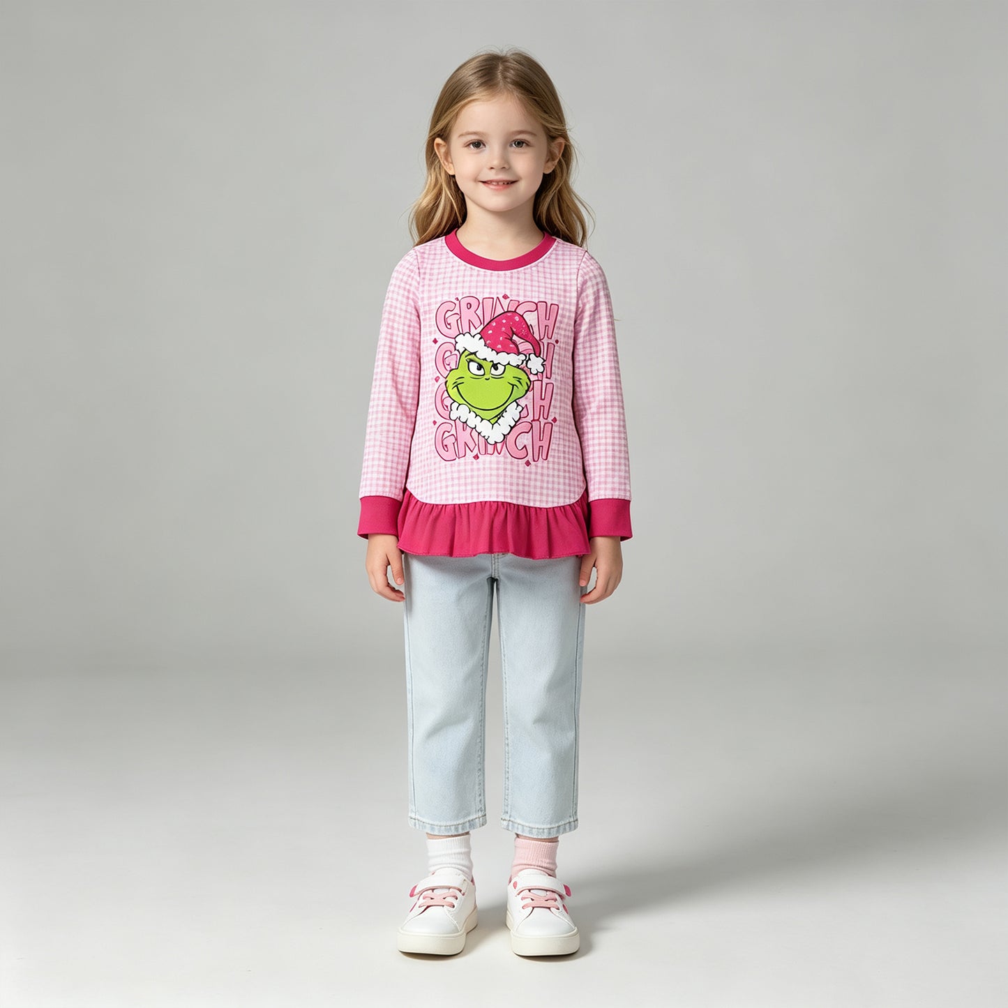 NEW RTS NO MOQ milk silk GT1154 Cute Clothes Baby Girls Print Plaid Christmas Short Sleeve Tee Shirt Holiday Casual Top
