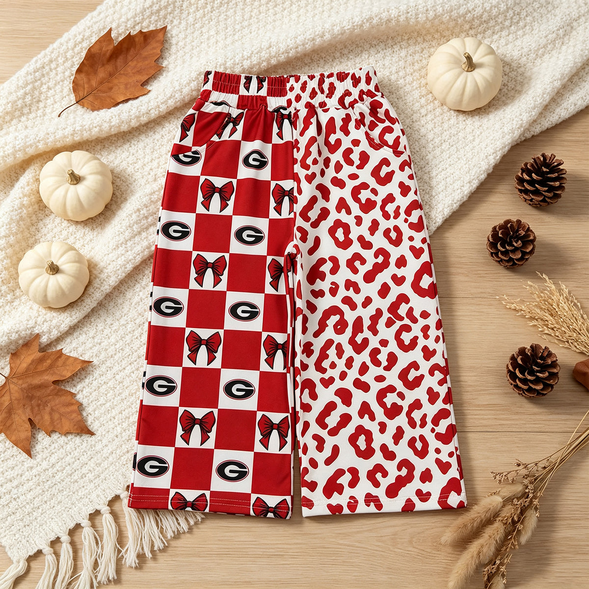 NEW RTS NO MOQ Yoga P1126 Baby Girls Bows Leopard Team Pockets Flare Pants Bottom