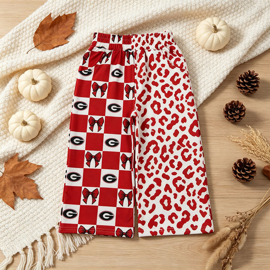NEW RTS NO MOQ Yoga P1126 Baby Girls Bows Leopard Team Pockets Flare Pants Bottom