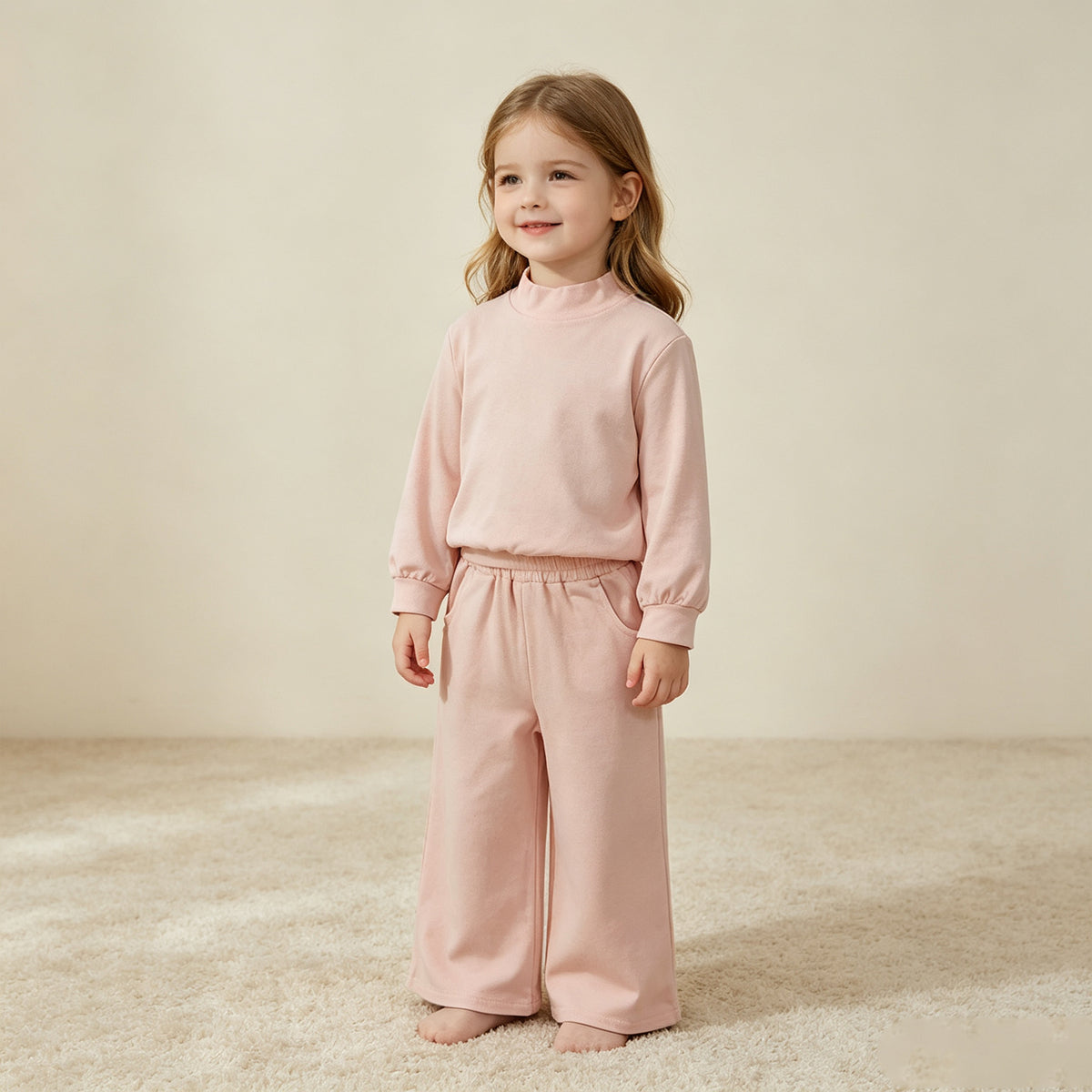 NEW RTS NO MOQ milk silk GLP3410 Baby Girls Peach Long Sleeve Top Pockets Flare Pant Fall Pajamas Clothes Sets