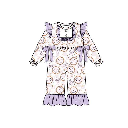 8.13Preorder(moq 5)Baby Girls Purple Smile Bows Ruffle Rompers