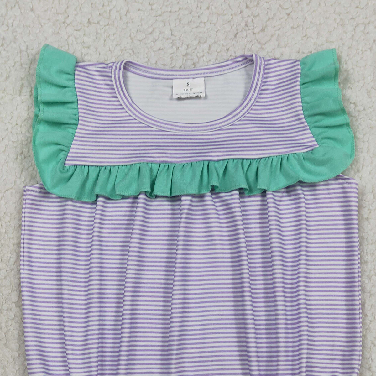 3.30 SR3942 Baby Girls Sleeveless Purple Stripe Ruffle Rompers