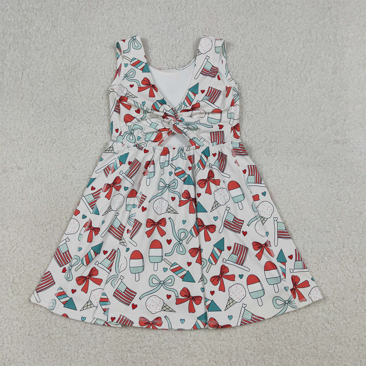 3.31 GSD3750 Baby Girls Popsicle Flag Bows Yoga Active 4th of July Shorts Knee Length Dress