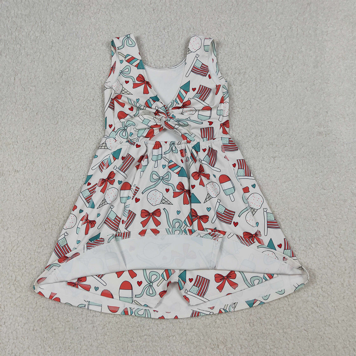 3.31 GSD3750 Baby Girls Popsicle Flag Bows Yoga Active 4th of July Shorts Knee Length Dress