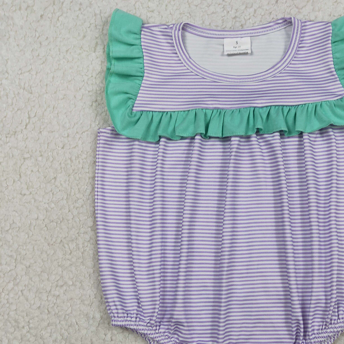 3.30 SR3942 Baby Girls Sleeveless Purple Stripe Ruffle Rompers