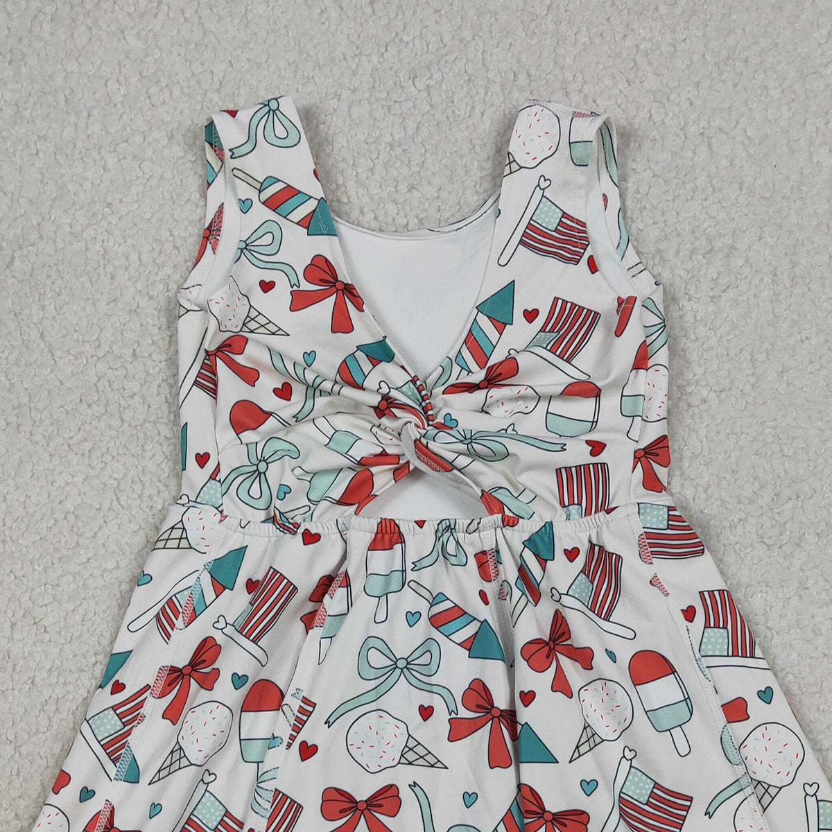 3.31 GSD3750 Baby Girls Popsicle Flag Bows Yoga Active 4th of July Shorts Knee Length Dress