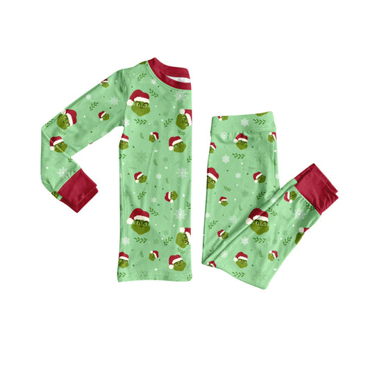 8.12Preorder(moq 5) Baby Kids Christmas Green Face Top Pants Lounge Wear Pajamas Sets