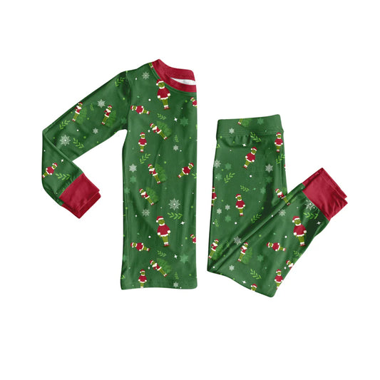 8.12Preorder(moq 5) Baby Kids Christmas Dark Green Face Top Pants Lounge Wear Pajamas Sets