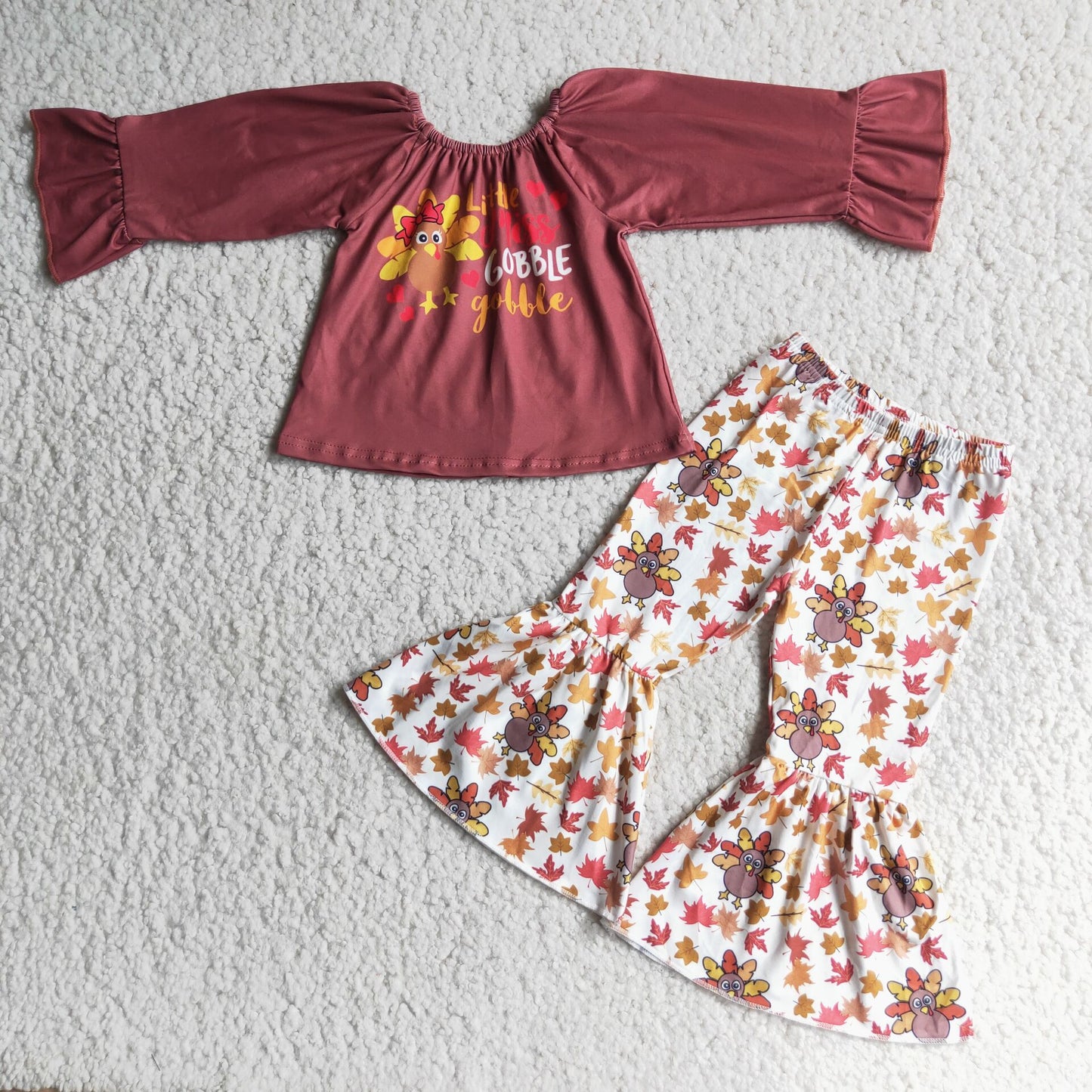 Thanksgiving turkey girls sets long sleeve top & pants 2 pieces outfits