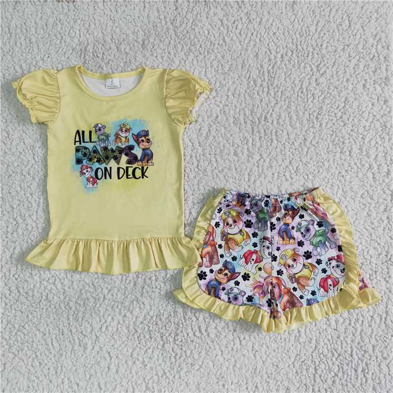 summer girls outfits paw patrol tops & shorts kids clothes