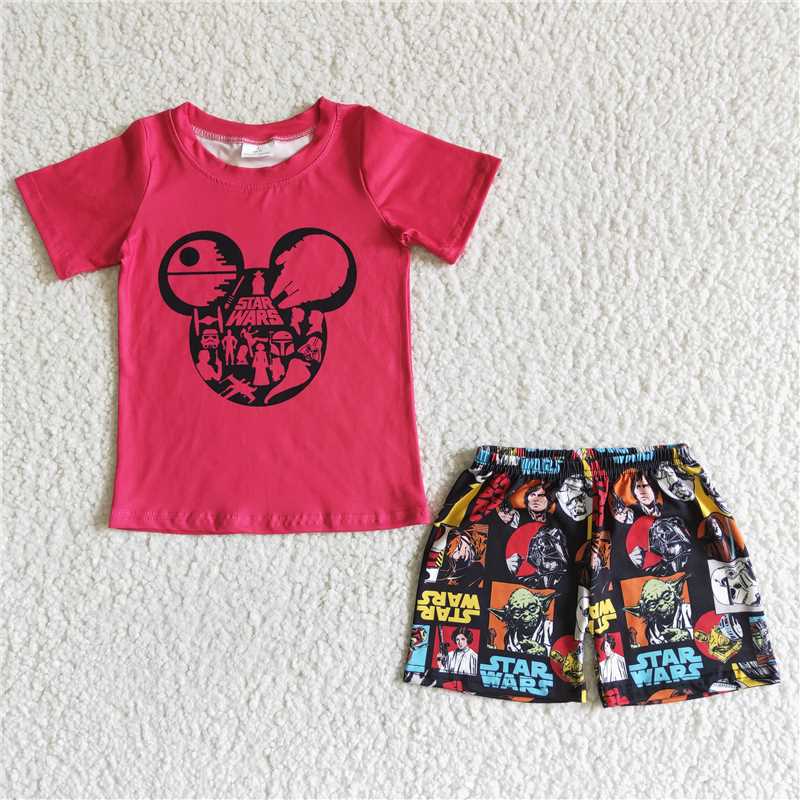 BSSO0040 Baby boys red top summer shorts sets