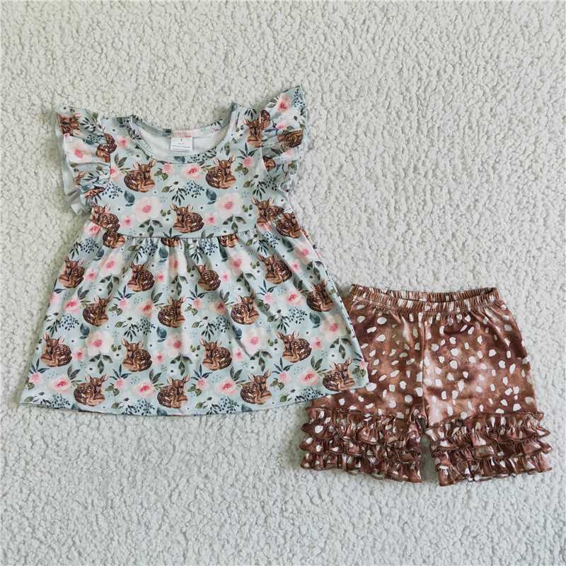 summer girls outfits deer t-shirt & shorts kids clothes