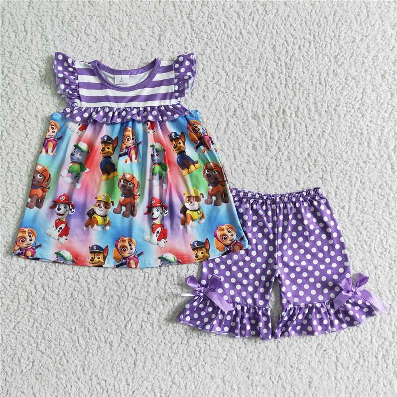 summer girls outfits paw patrol t-shirt & shorts kids clothes