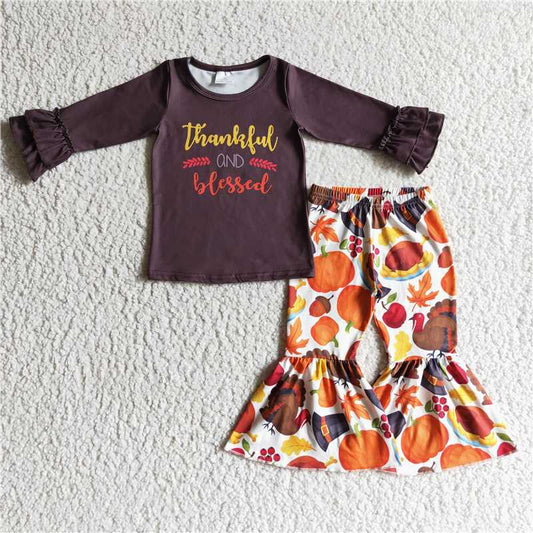 Thanksgiving turkey girls sets long sleeve top & pants 2 pieces outfits