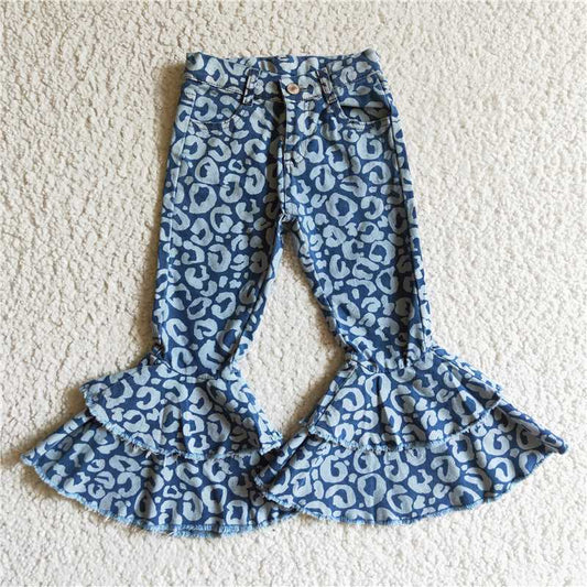 girls denim bells blue leopard jeans kids pants