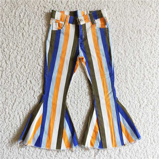 girls denim bell stripes jeans kids pants